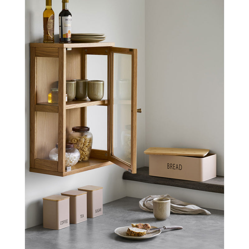 Dimensions Tula Kitchen Set - Bread Bin & 3 Beige & Bamboo Metal Storage Canisters - Set of 4