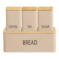 Set 4 boîtes cuisine Tula métal beige bambou bread coffee tea sugar vue face