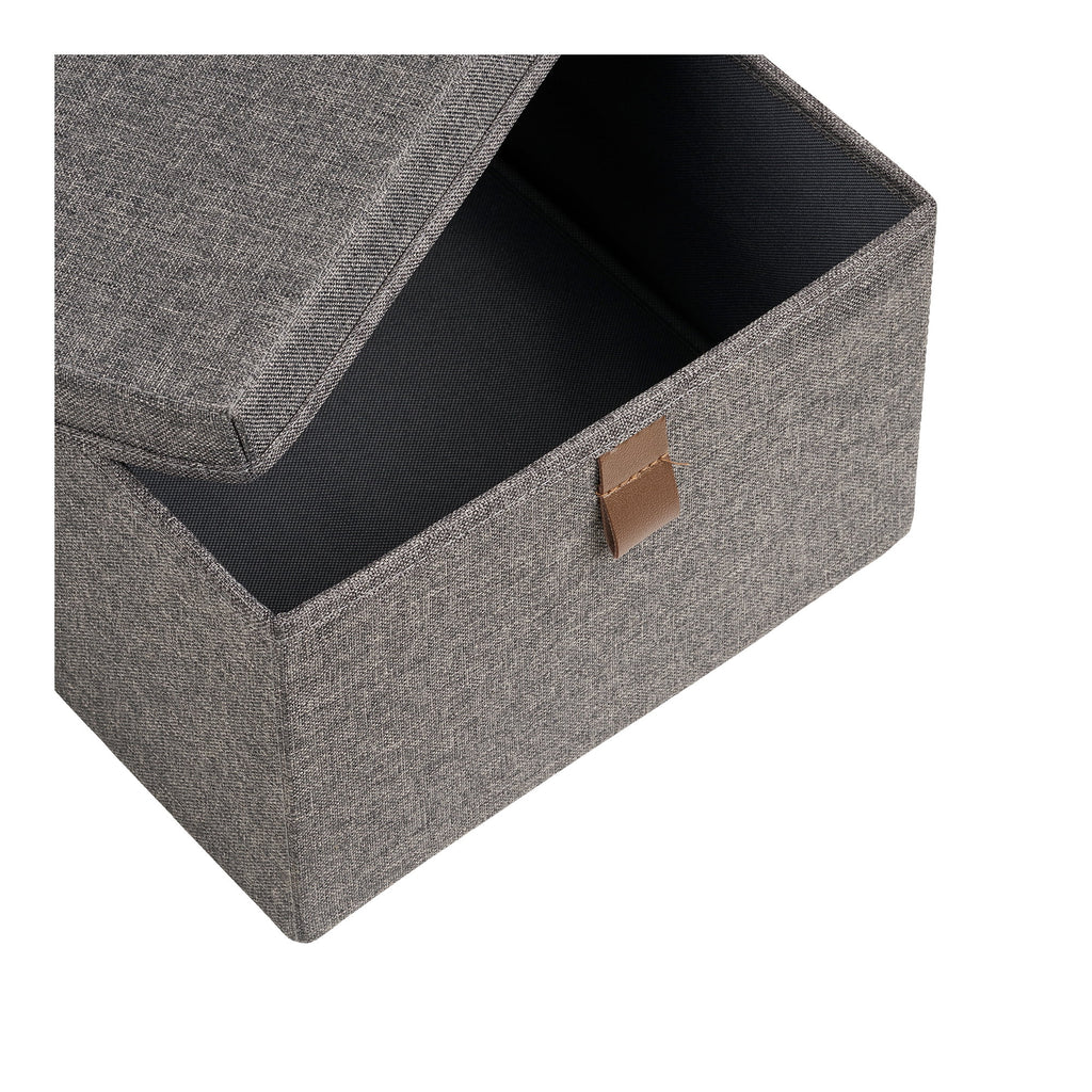 Détail boîte rangement Noto gris foncé couvercle ouvert intérieur tissu noir rigide