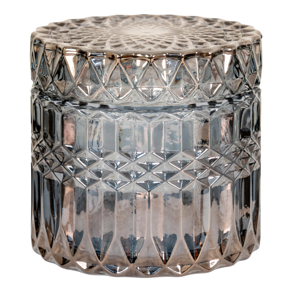 Boîte décorative verre fumé taillé motif diamants géométrique vue de face