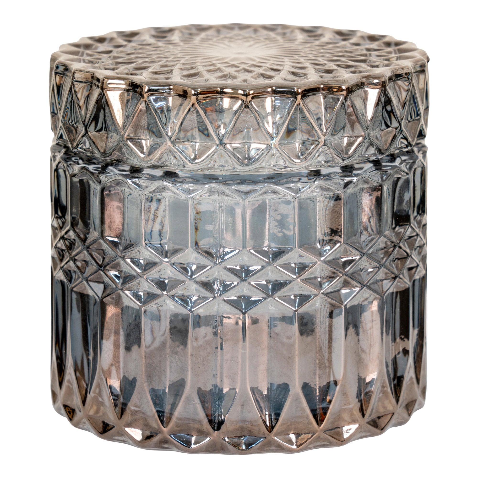 Boîte décorative verre fumé taillé motif diamants géométrique vue de face