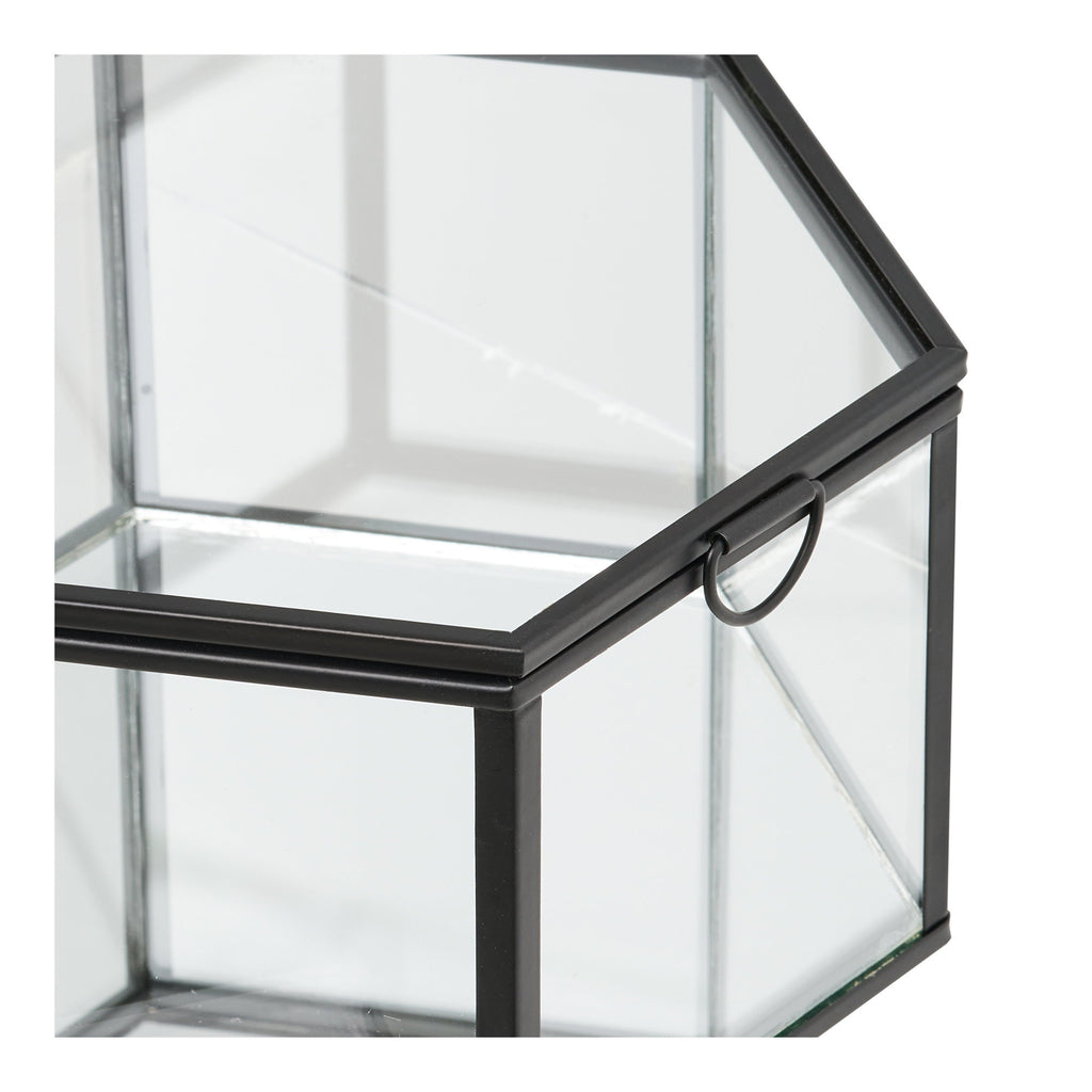 Détail anneau préhension métal noir boîte hexagonale Torpe verre transparent