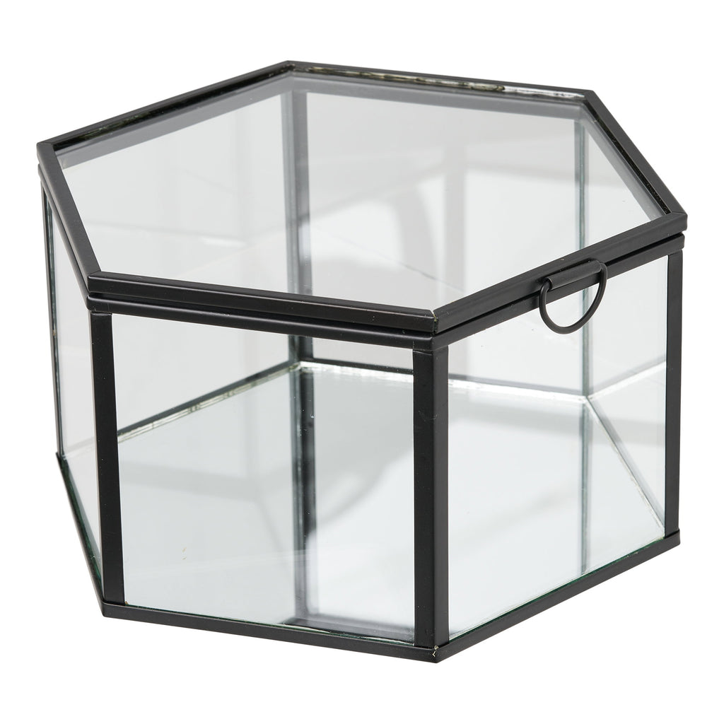 Boîte Torpe grande taille verre transparent armature métal noir vue trois quarts