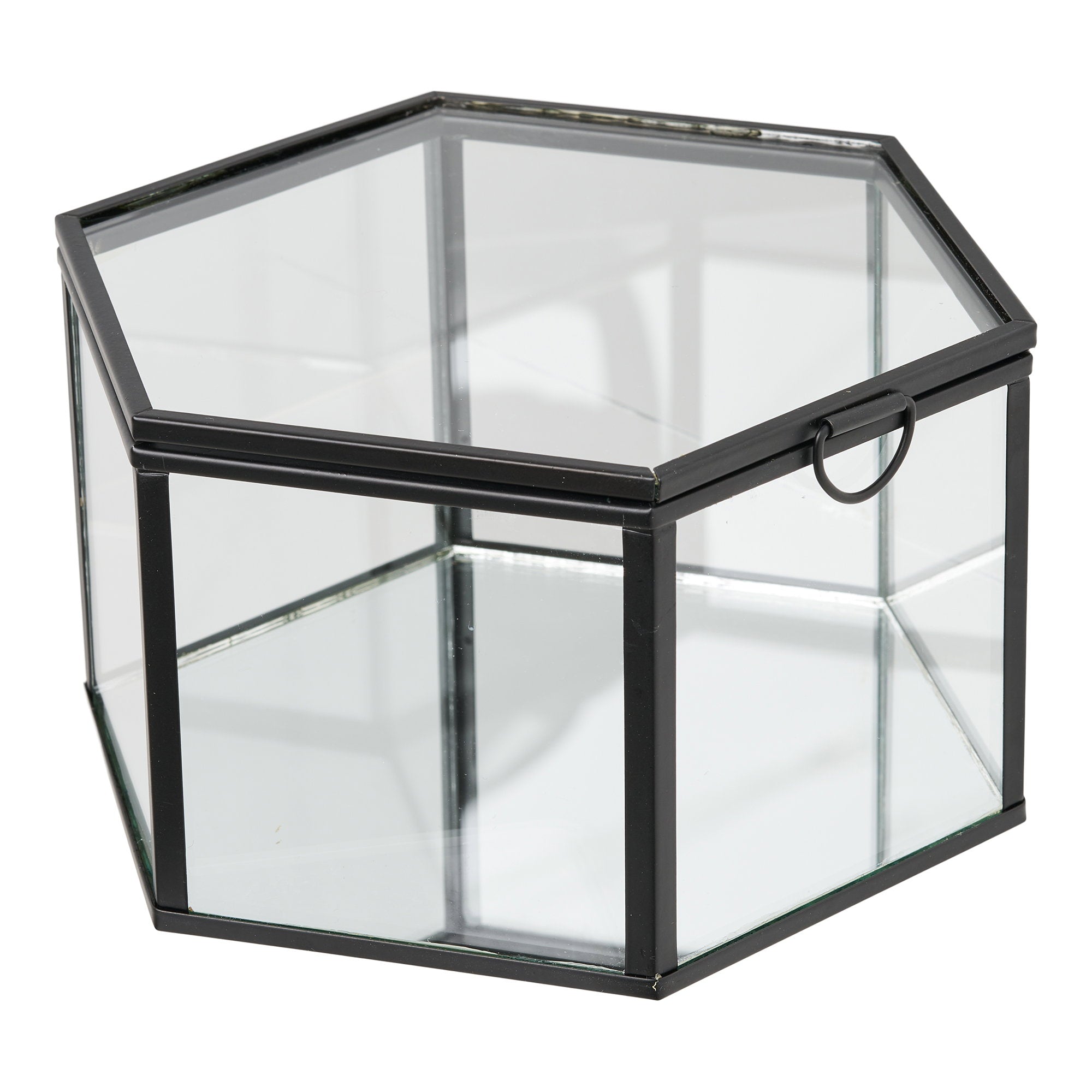 Boîte Torpe grande taille verre transparent armature métal noir vue trois quarts