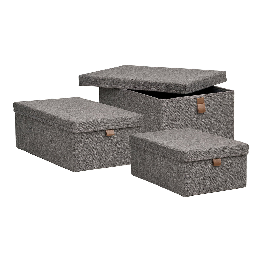 Set boîtes Noto trois tailles S M L gris foncé vue composition couvercle ouvert