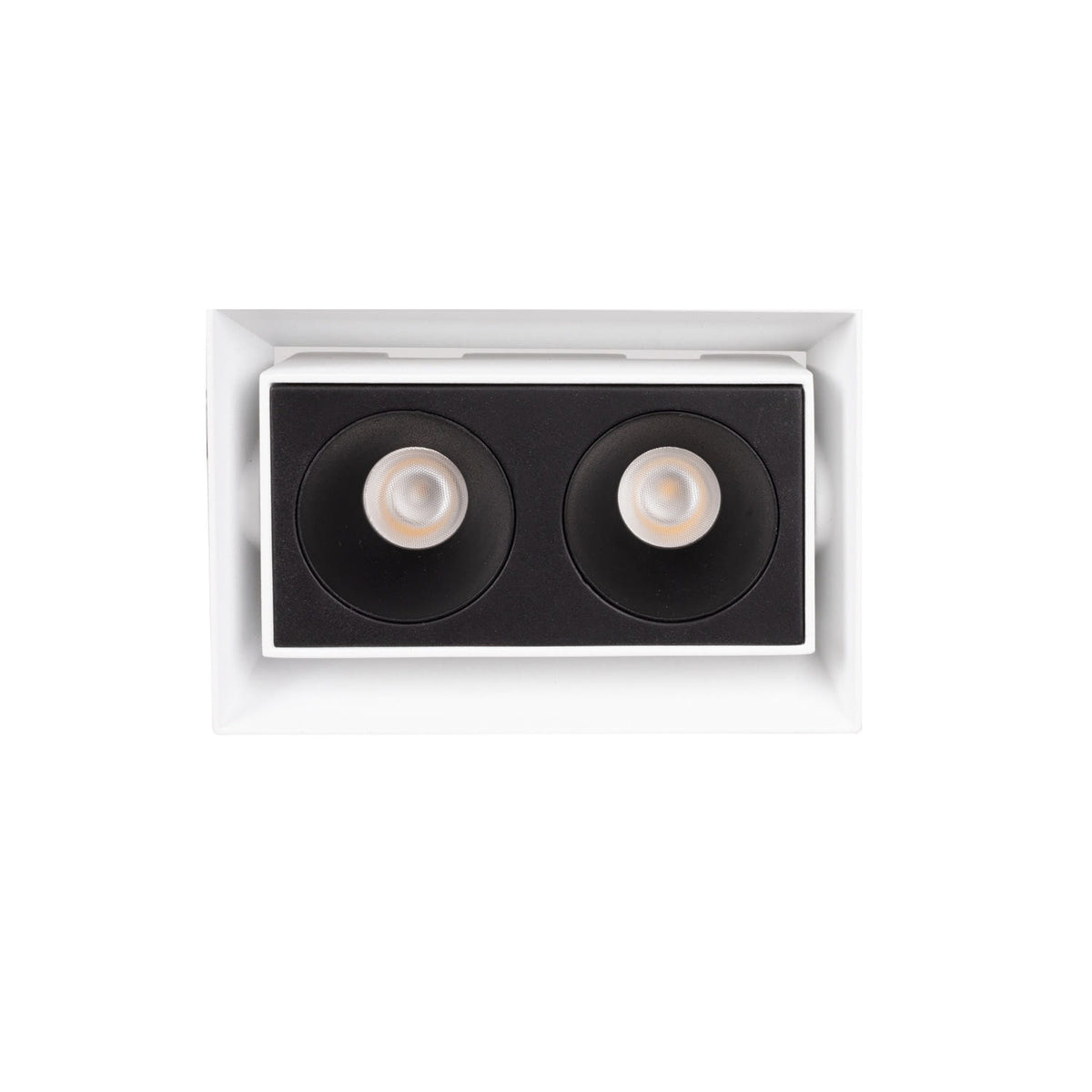 Boîtier encastré Modular blanc sans cadre équipé du module à deux cellules noires vu de face