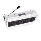 Boîtier encastré Modular blanc vu de trois quarts avec ses ailettes perforées son étiquette H180.08 et le câble à connecteur du module