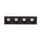 Boîtier de spot encastré sans cadre Modular blanc équipé d'un module noir à quatre cellules entre ses deux ailettes perforées