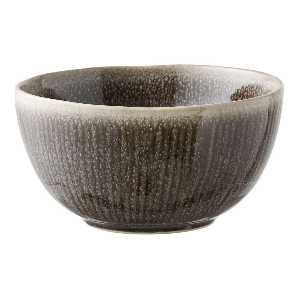Bol grès côtelé réactif Viola gris ardoise Ø14,5 cm vue trois quarts mouchetures ivoire
