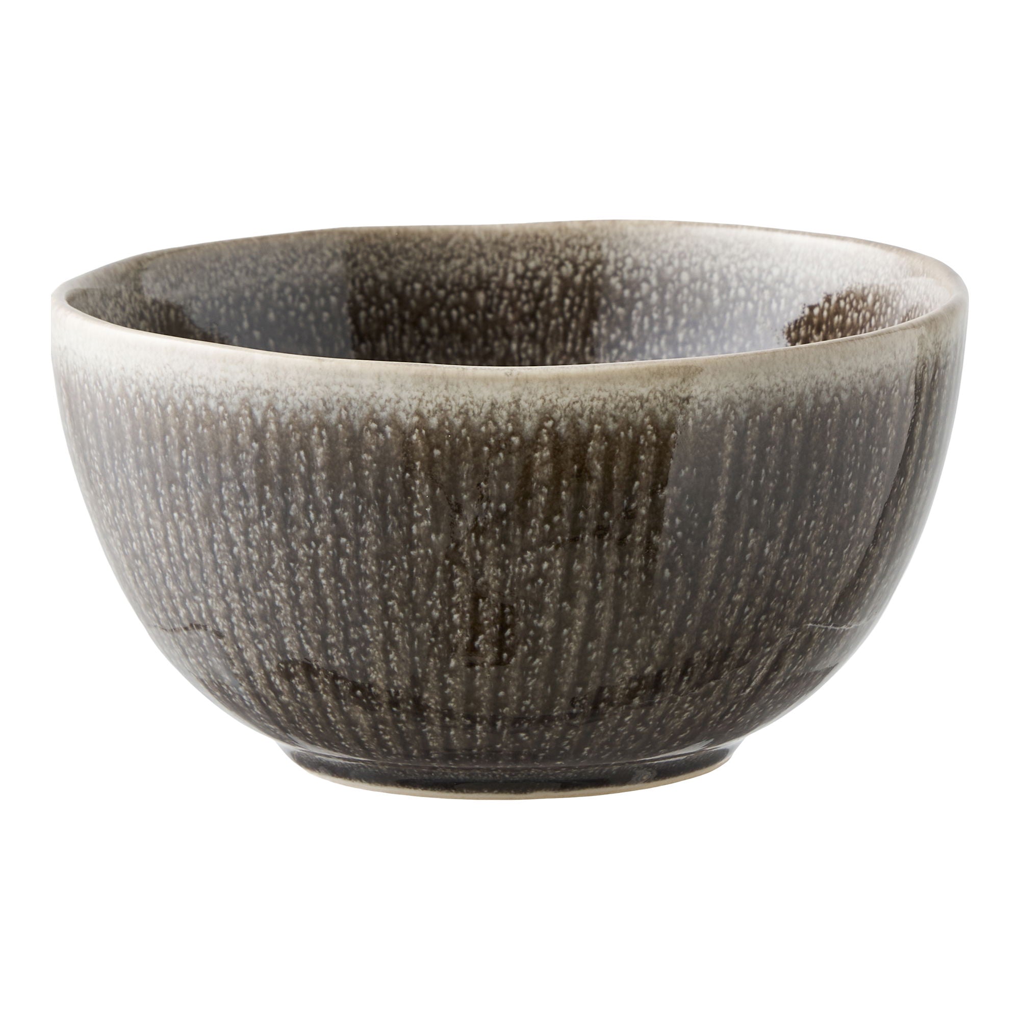 Bol grès côtelé réactif Viola gris ardoise Ø14,5 cm vue trois quarts mouchetures ivoire