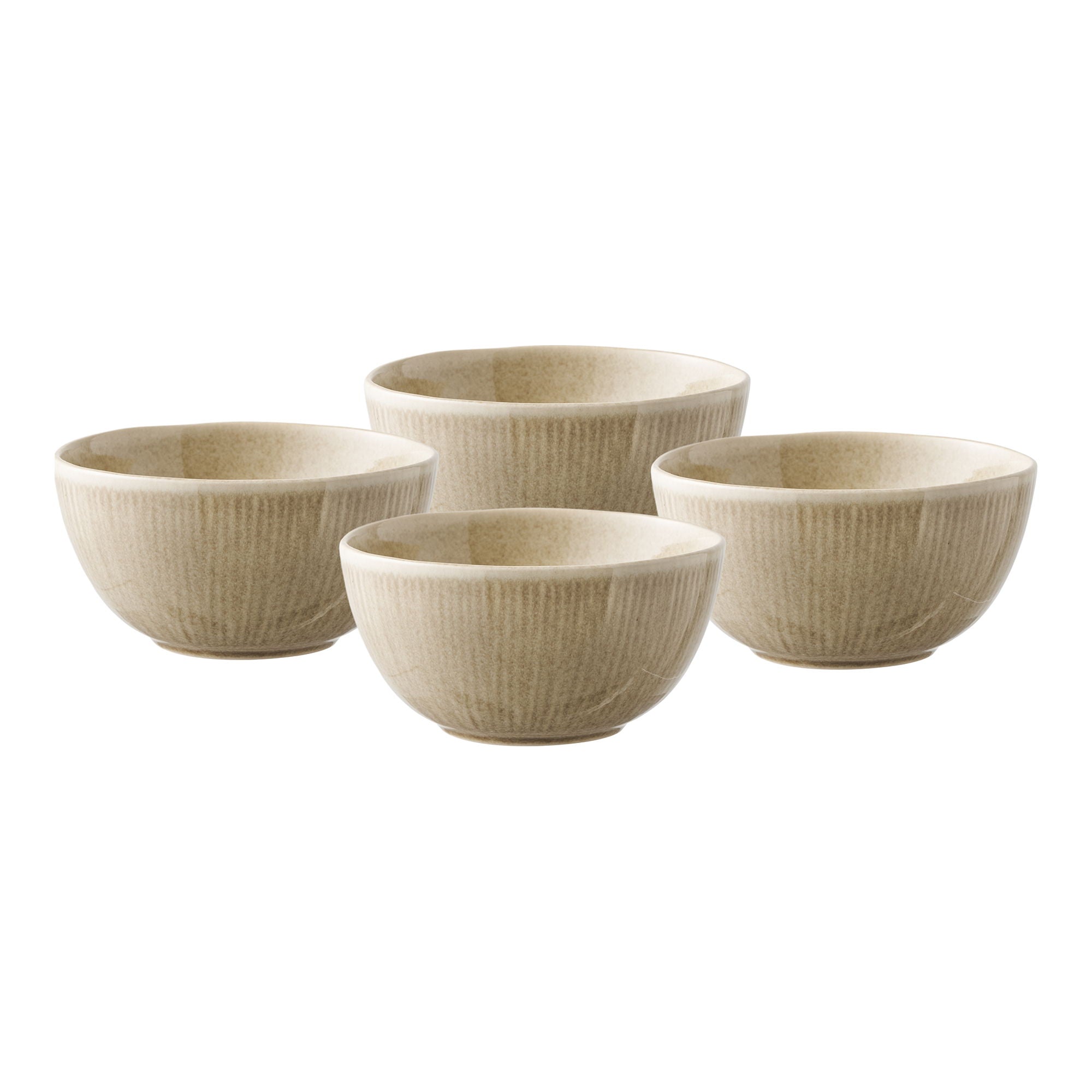 Set 4 bols Viola grès côtelé réactif beige sable Ø14,5 cm vue ensemble