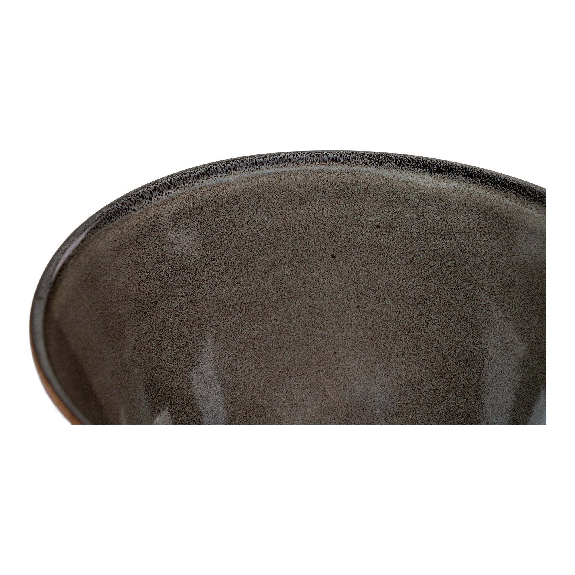 Détail glaçure réactive gris ardoise bol Selma liseré brun bord mouchetures minérales