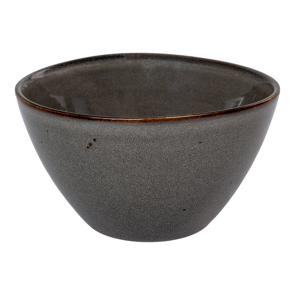 Bol grès réactif Selma gris ardoise liseré brun Ø15 cm vue trois quarts céramique