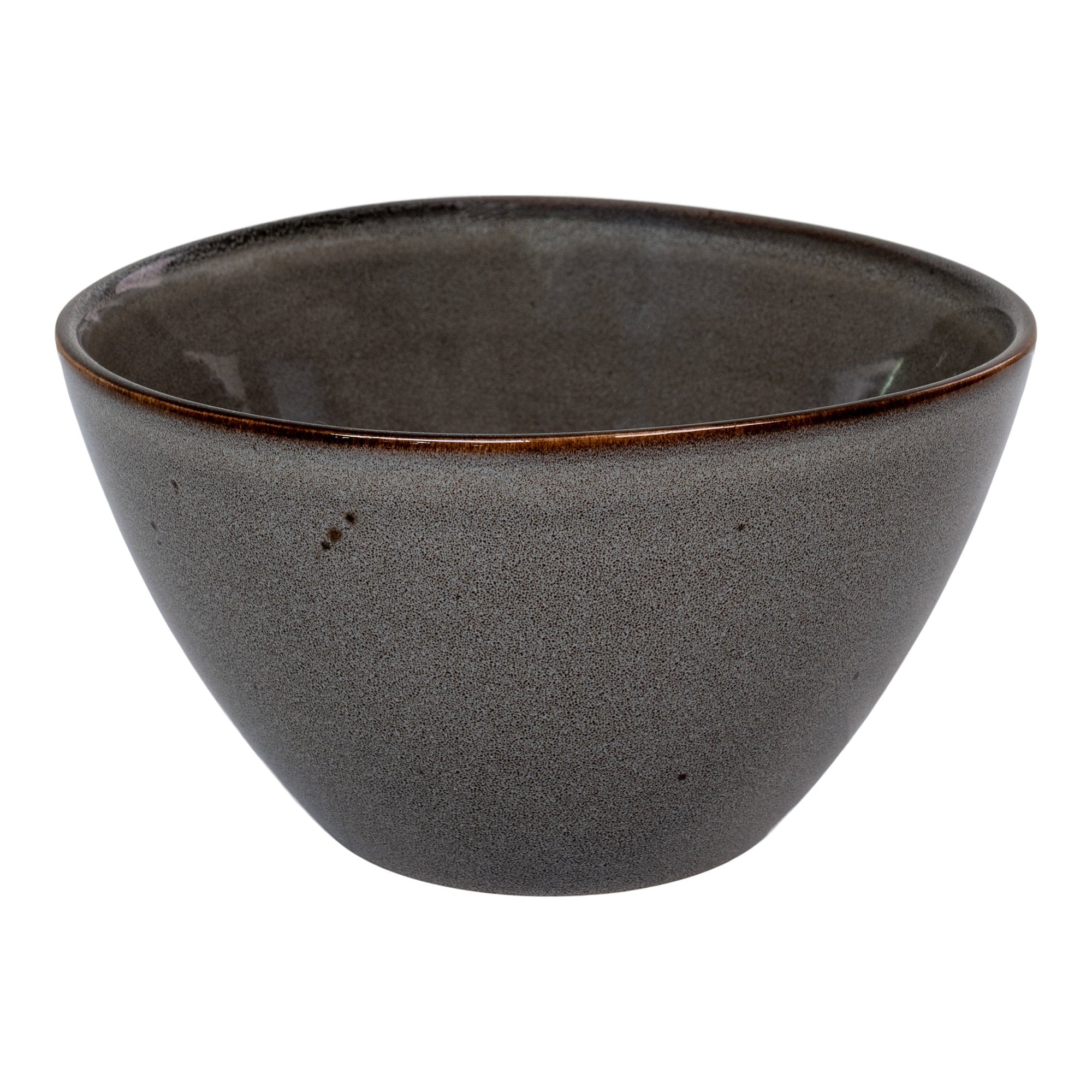 Bol grès réactif Selma gris ardoise liseré brun Ø15 cm vue trois quarts céramique