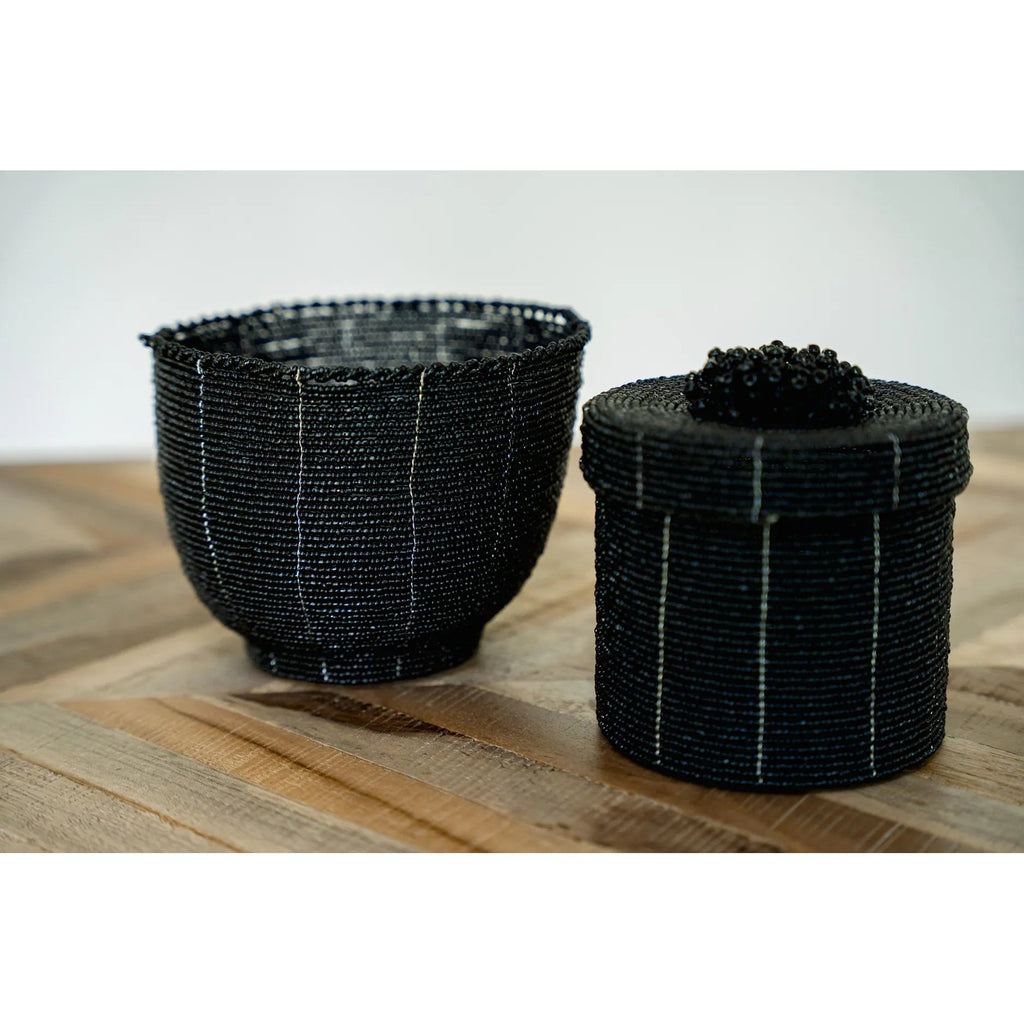 Bonbonnière en perles de rocaille noires 13 cm, vue 3