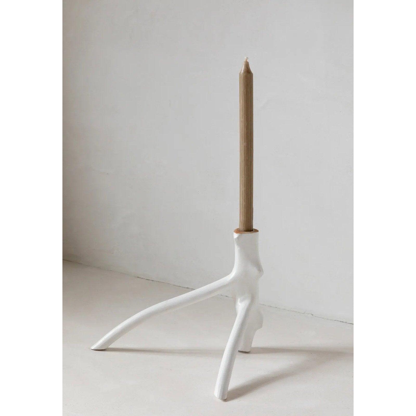 Bougeoir branche en bois laqué blanc 20 cm, vue 3