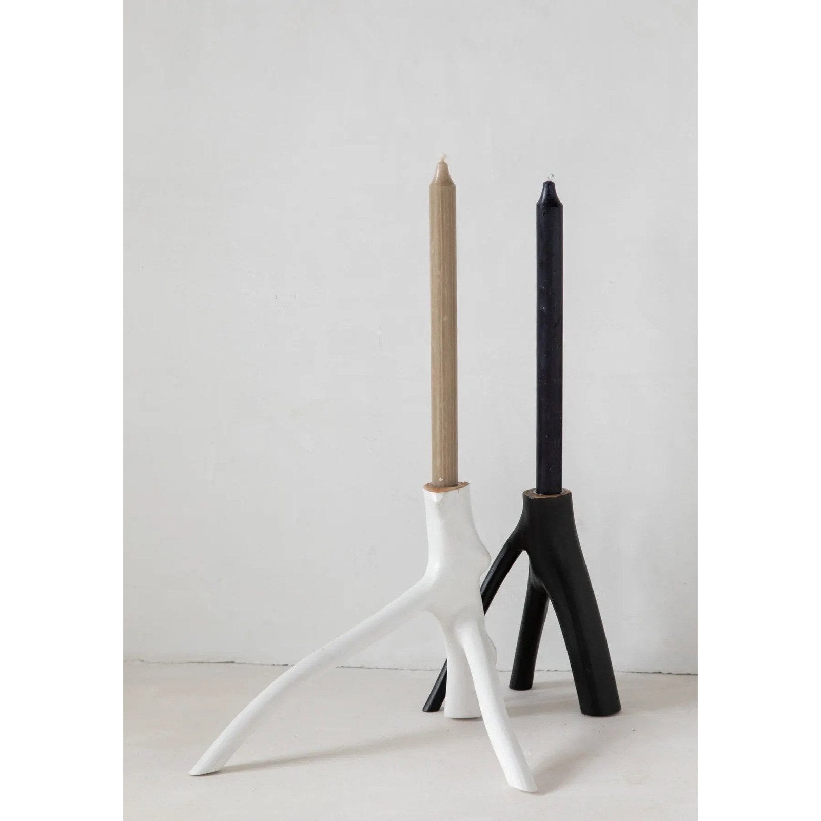 Bougeoir branche en bois laqué blanc 20 cm, vue 4