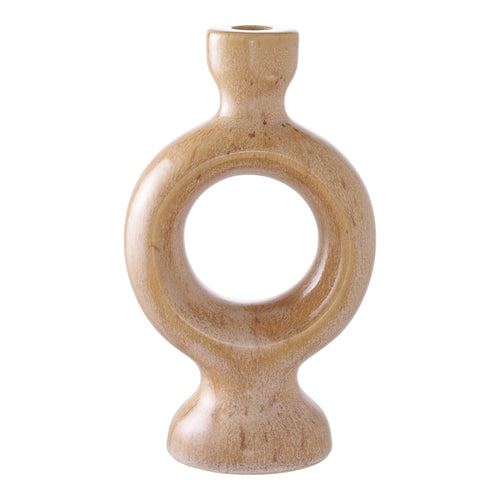 Bougeoir céramique anneau unique camel sablé H23,5 cm vue de face fond blanc