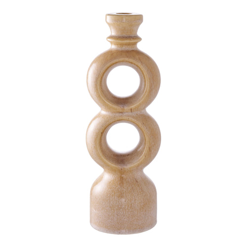 Bougeoir céramique double anneau camel sablé H30,5 cm vue de face fond blanc