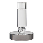 Bougeoir chandelle en verre transparent avec sphère à bulles d'air et socle en verre gris vue de face sur fond blanc