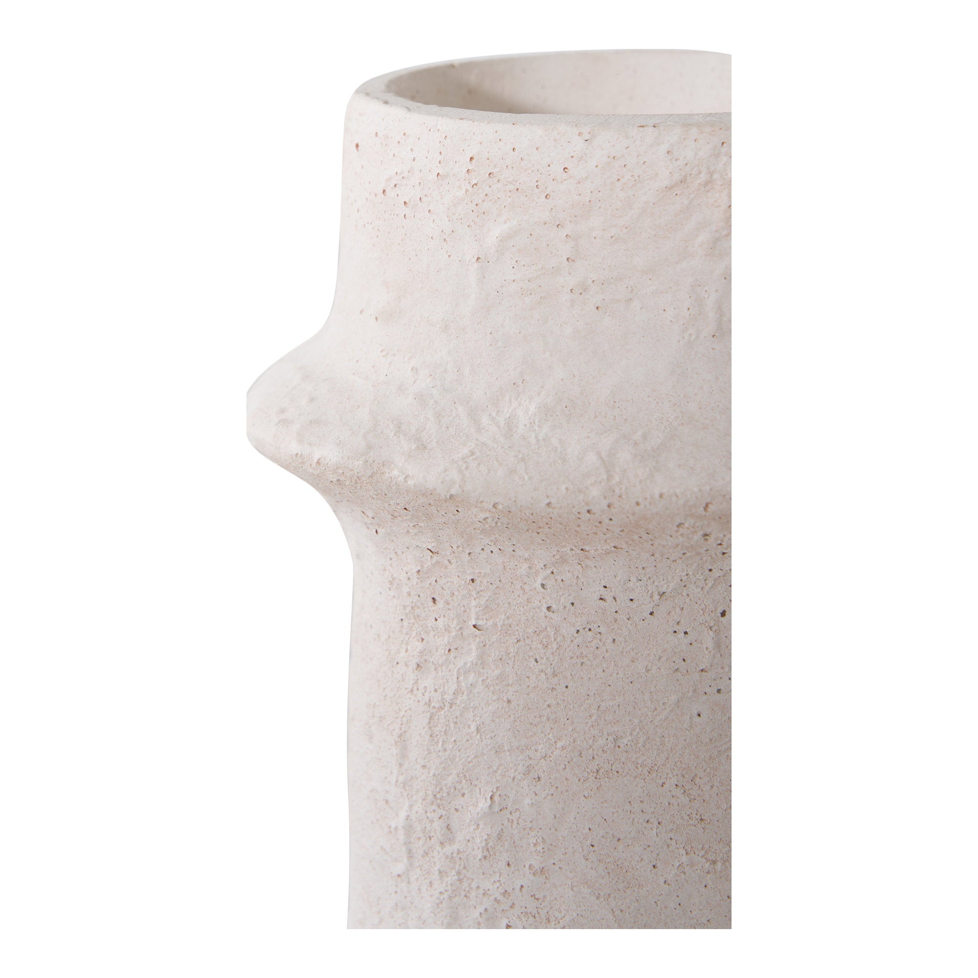 Détail gorge circulaire bougeoir ciment blanc calcaire grand modèle texture érodée artisanale