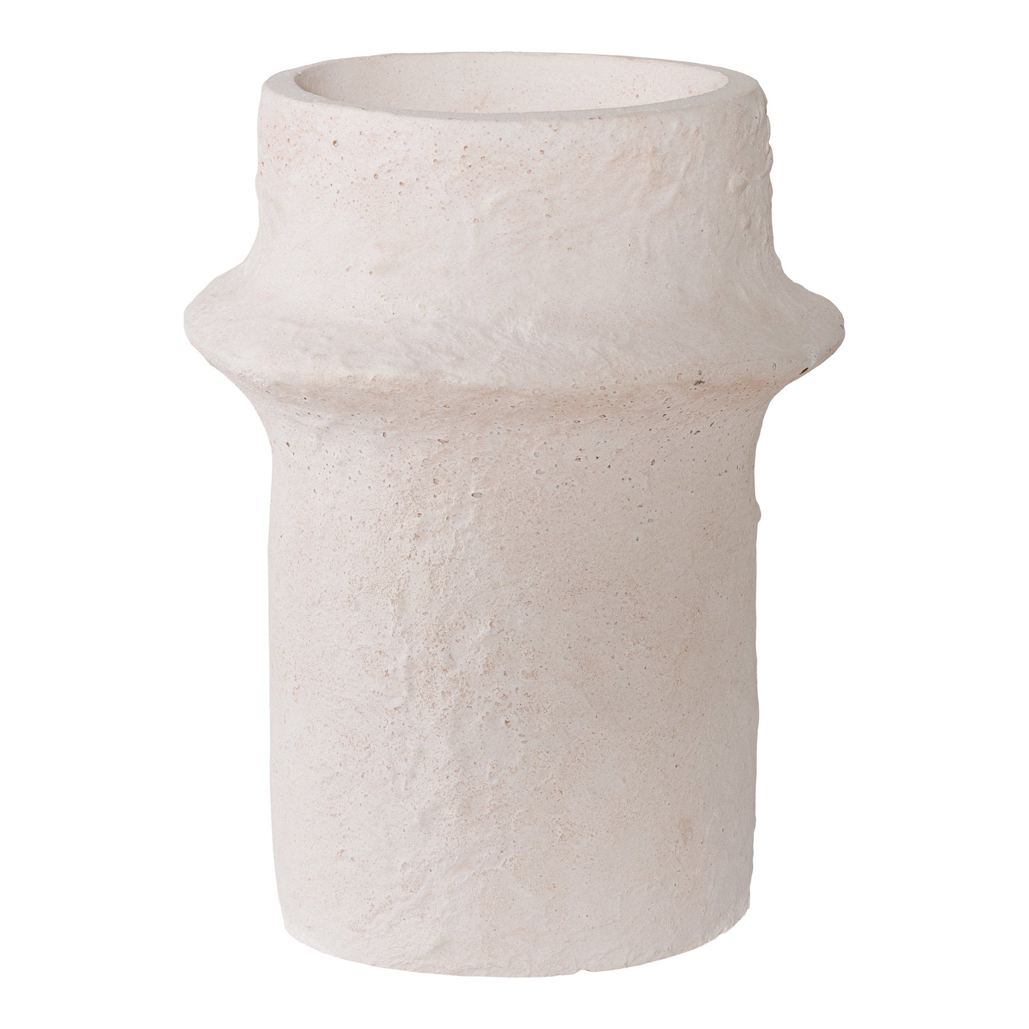 Grand bougeoir ciment blanc H15,2 cm colonne antique vue de face texture volcanique
