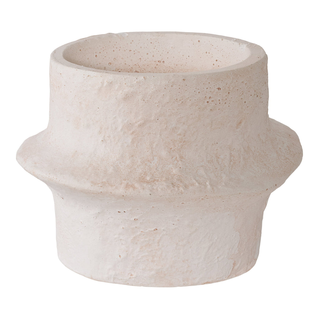 Petit bougeoir ciment blanc calcaire H8,2 cm colonne antique vue de face texture brute
