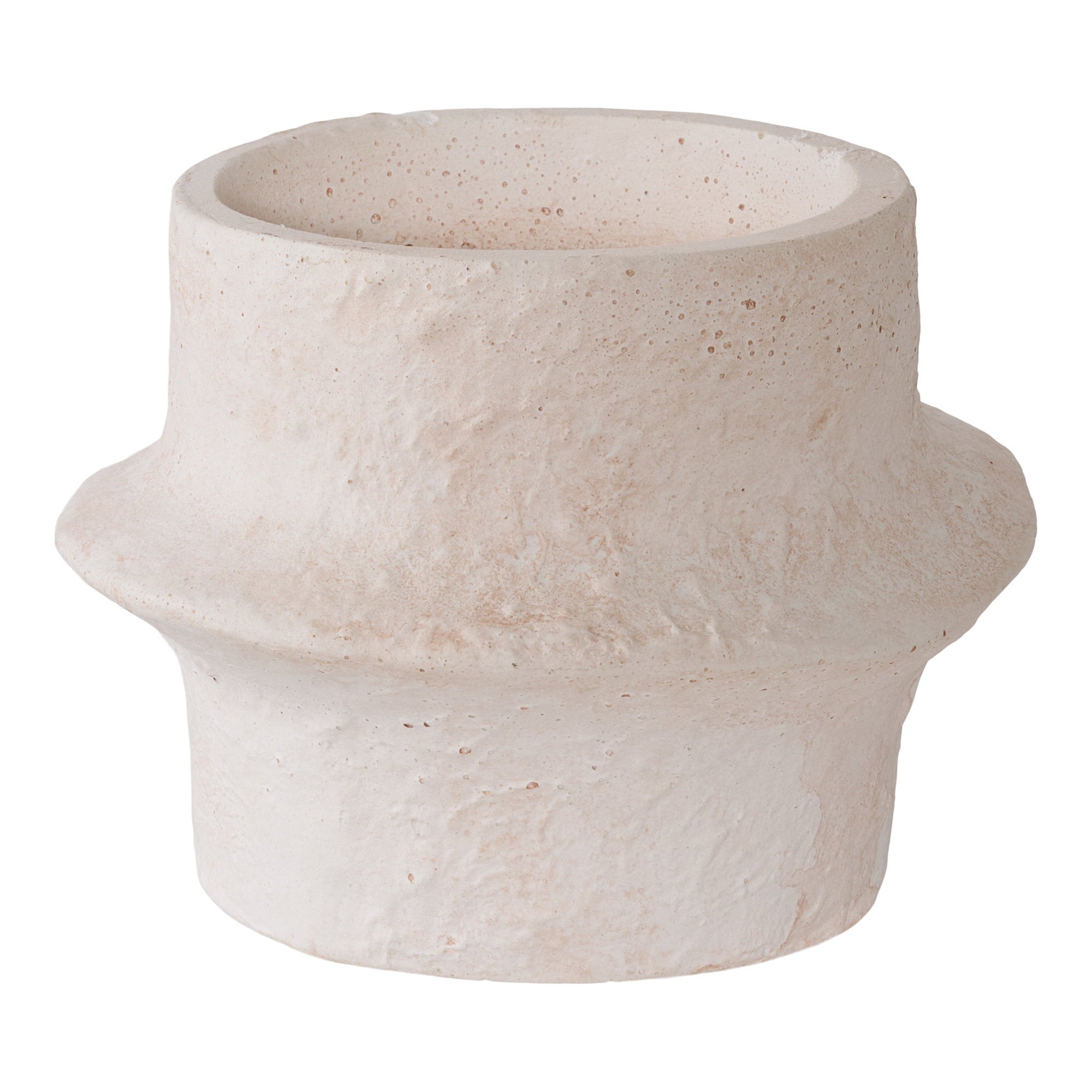 Petit bougeoir ciment blanc calcaire H8,2 cm colonne antique vue de face texture brute