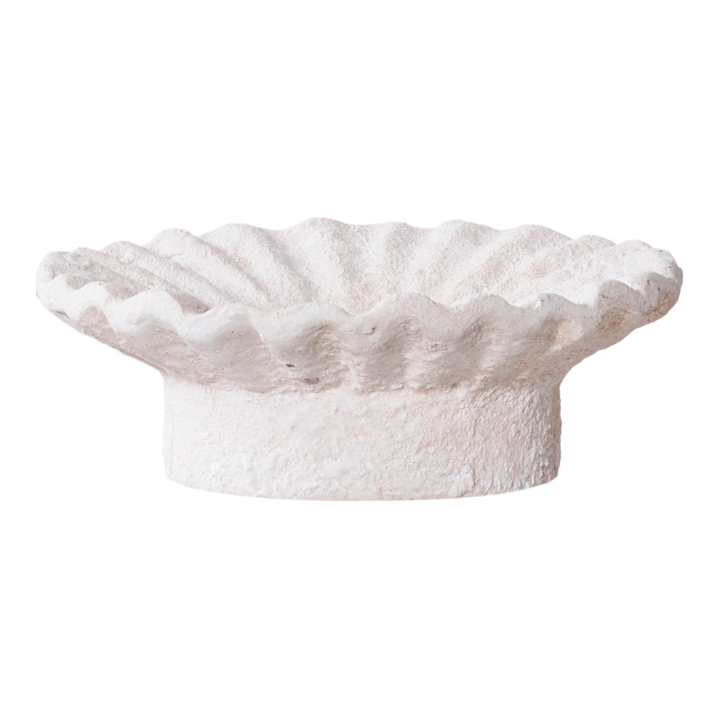 Grand bougeoir ciment côtelé blanc mat Ø21,5 H7,3 cm bord festonné vue de profil