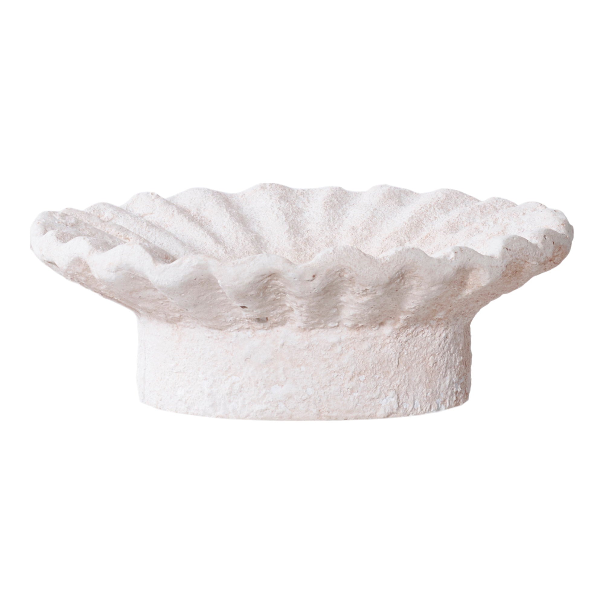 Grand bougeoir ciment côtelé blanc mat Ø21,5 H7,3 cm bord festonné vue de profil