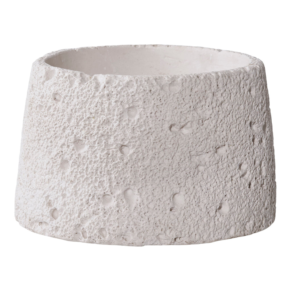 Bougeoir bol tronconique ciment texturé blanc minéral vue de face Ø10,5 H6,8 cm
