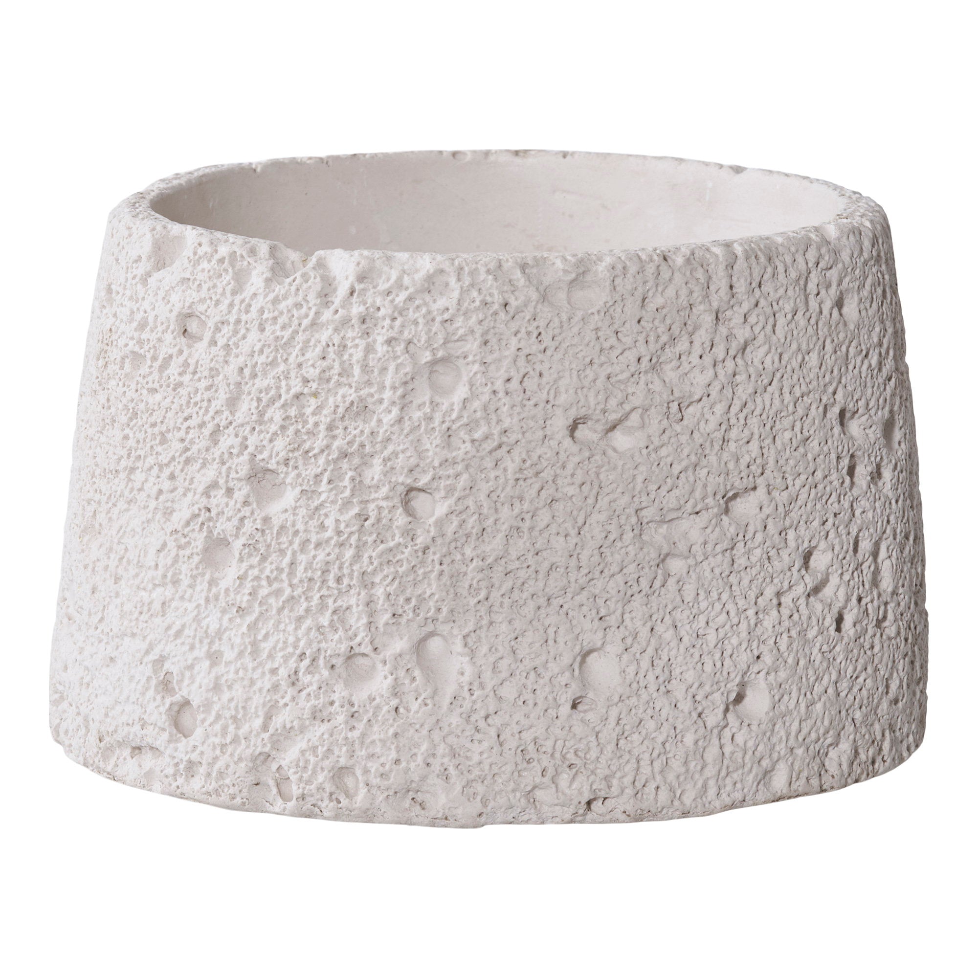 Bougeoir bol tronconique ciment texturé blanc minéral vue de face Ø10,5 H6,8 cm