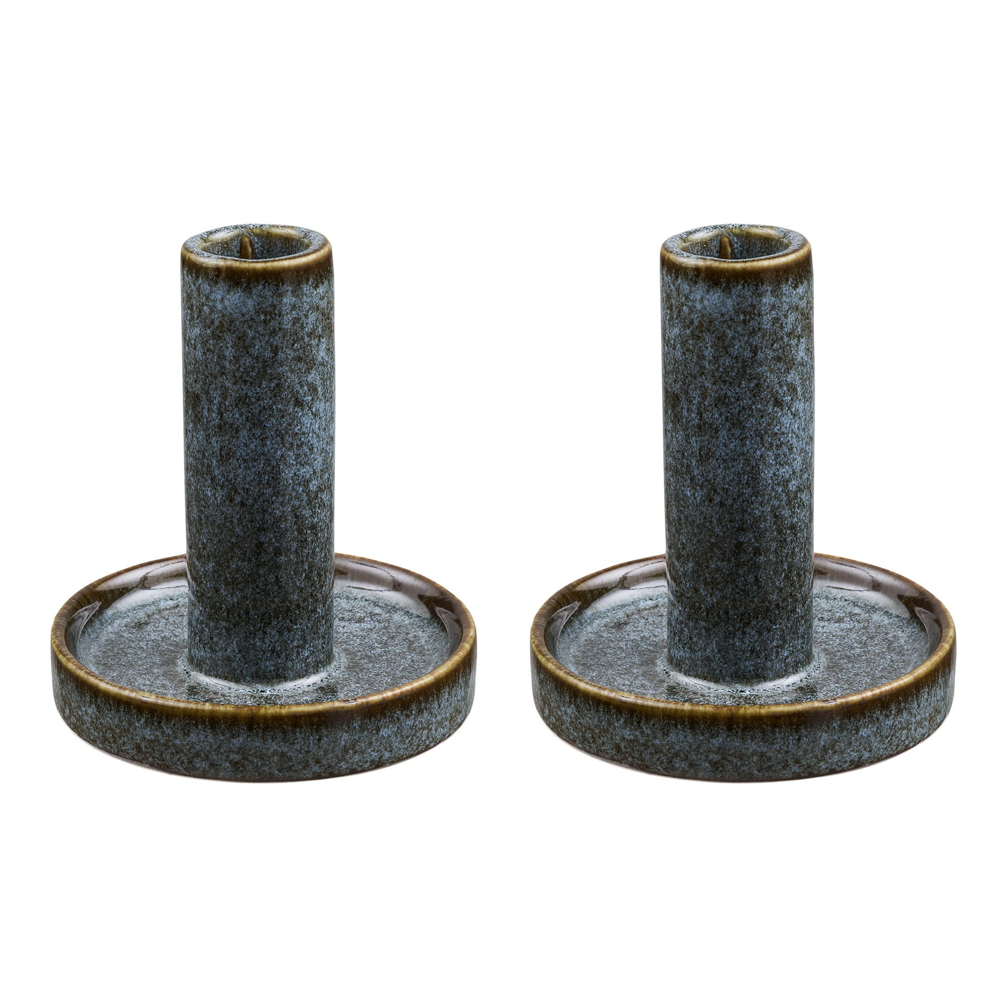 Bougeoir colonne céramique bleu lagon lot de 2
