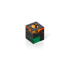 Bougeoir cube en verre recyclé ambre et vert 5 cm en situation