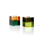 Bougeoir cube en verre recyclé ambre et vert 5 cm, vue 3