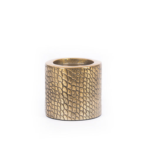 Bougeoir cylindre bas à texture croco finition laiton 10 cm