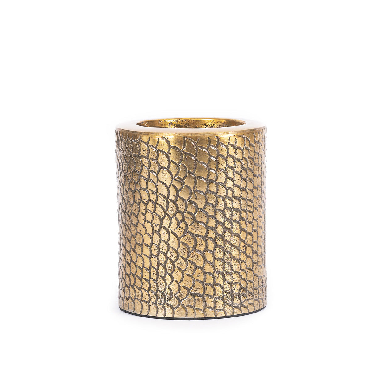 Bougeoir cylindre à texture croco finition laiton 13 cm