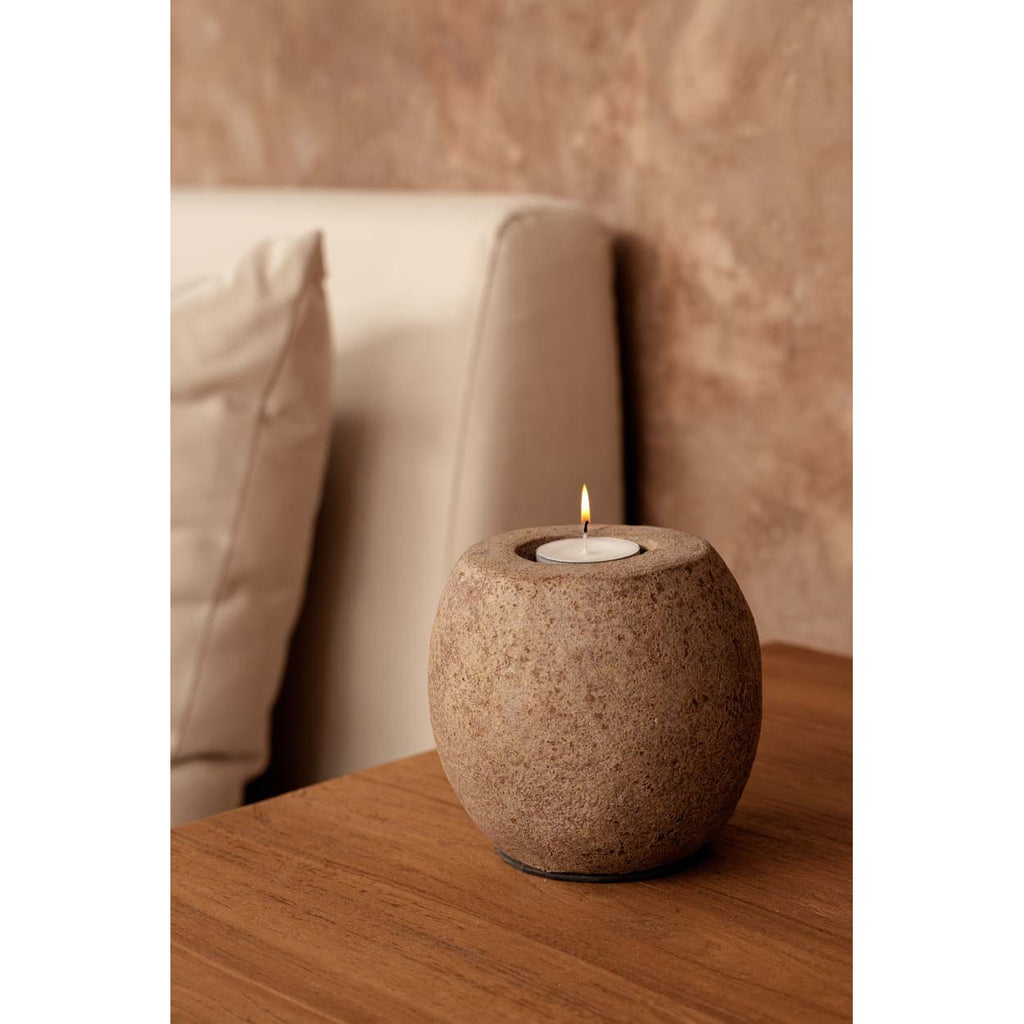 Bougeoir galet en terre cuite brune 12 cm, vue 3