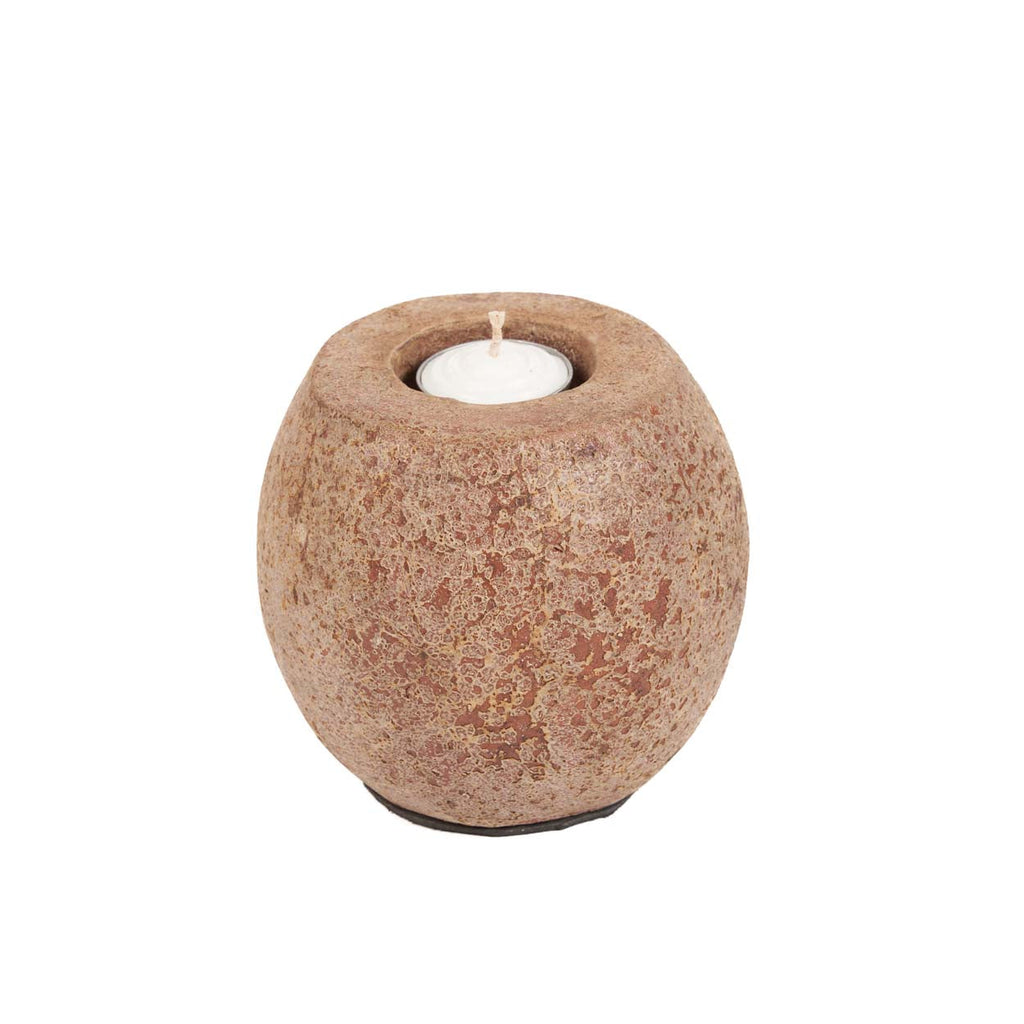 Bougeoir galet en terre cuite brune 12 cm, vue 5