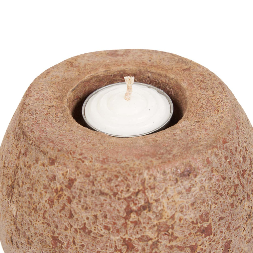 Bougeoir galet en terre cuite brune 12 cm, vue 6