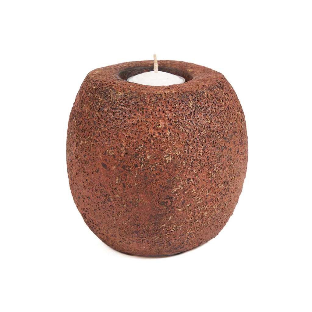 Bougeoir galet en terre cuite rouge 12 cm, vue 5