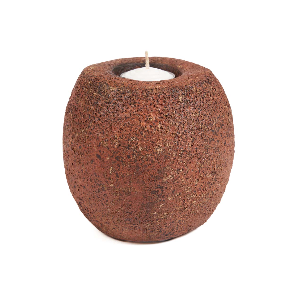 Bougeoir galet en terre cuite rouge 12 cm, vue 5