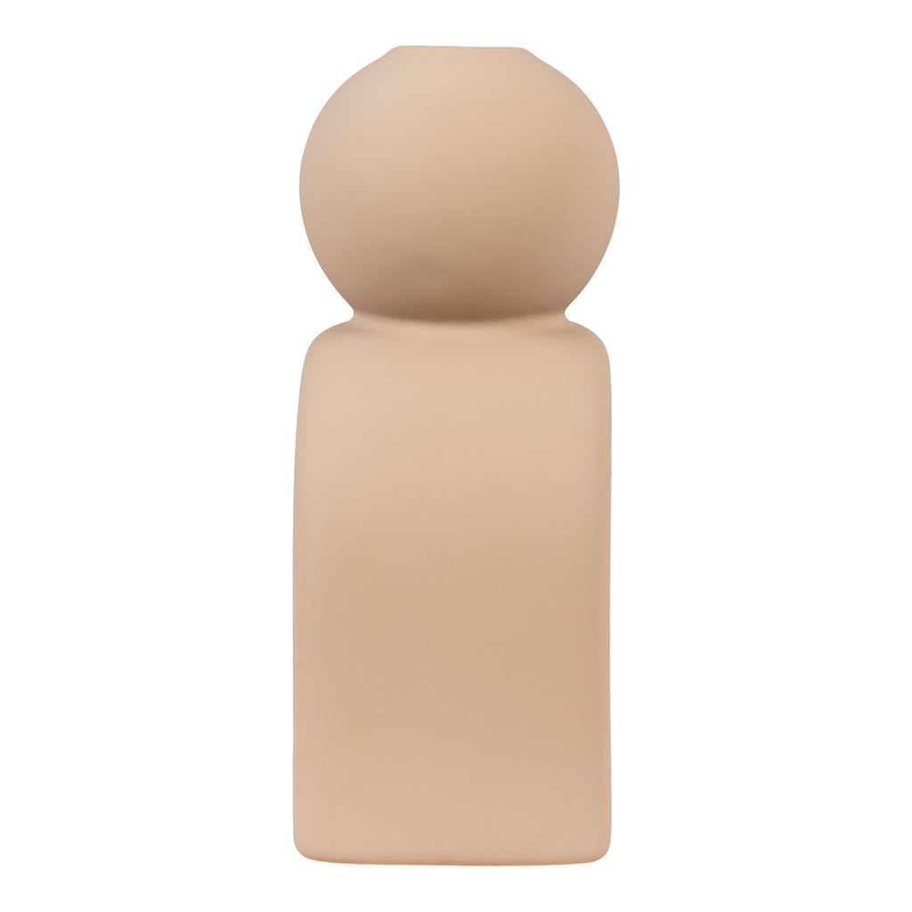 Bougeoir grès mat sable figurine humaine arche vue de profil logement chandelle sphère