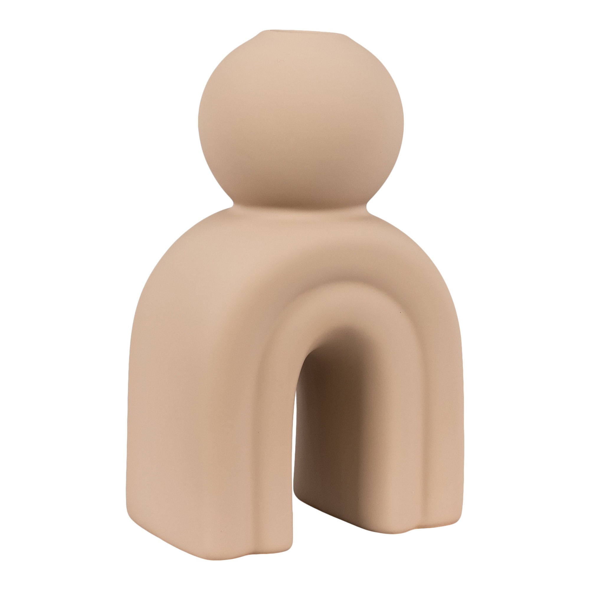 Bougeoir grès mat sable figurine arche deux jambes vue trois quarts fond blanc