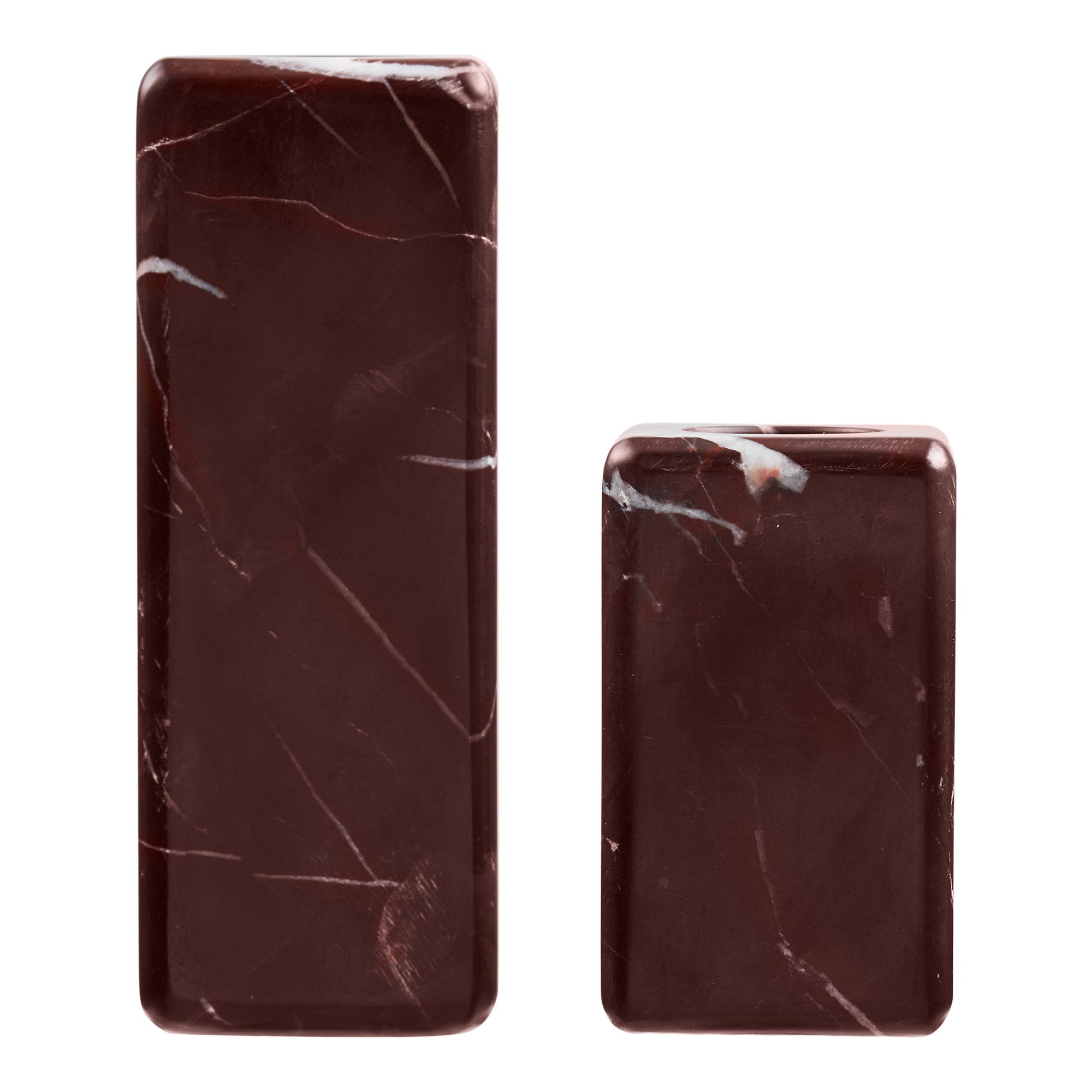 Bougeoir marbre rouge châtaigne lot de 2 vue de face