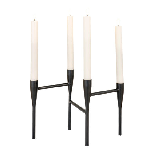 Bougeoir métal noir mat 4 chandelles structure tubulaire géométrique 28x21 cm bougies blanches
