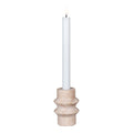 Bougeoir travertin naturel profil totem trois gorges Ø7 H10 cm avec bougie chandelle blanche