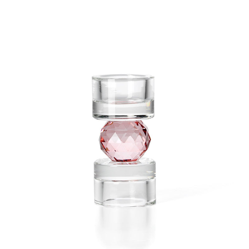 Dimensions Bougeoir en verre incolore à sphère facettée rose 12 cm