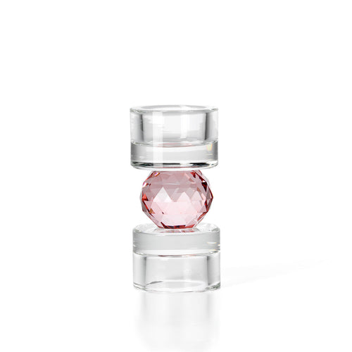 Bougeoir en verre incolore à sphère facettée rose 12 cm