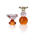 Bougeoir en verre recyclé à coupe facettée rose et socle ambre 9 cm, vue 3